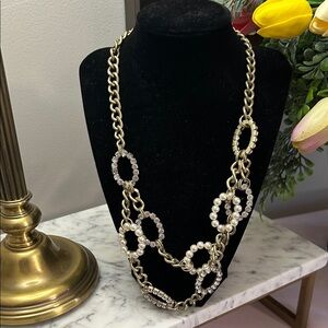 Source Unknown Gold-Tone Pearl & Crystal Circle Link Necklace